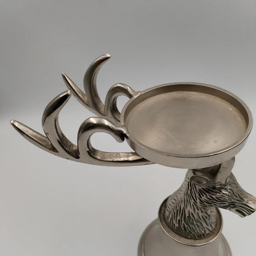 Silver Stag Head Pillar‎ Candle Holder Metal Antler Pedestal Lodge Christmas 9